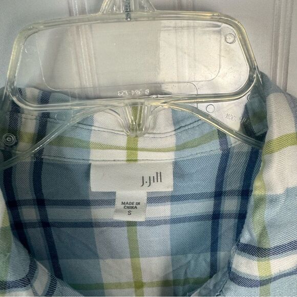 J.Jill Top Small Plaid Button Up Women’s Casual Soft White Green Blue Cozy - Picture 3 of 9